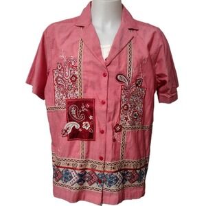 Bobbie Brooks Shirt 18W/20W Womens Boho Pink Plus Size Retro Whimsical Y2K Top